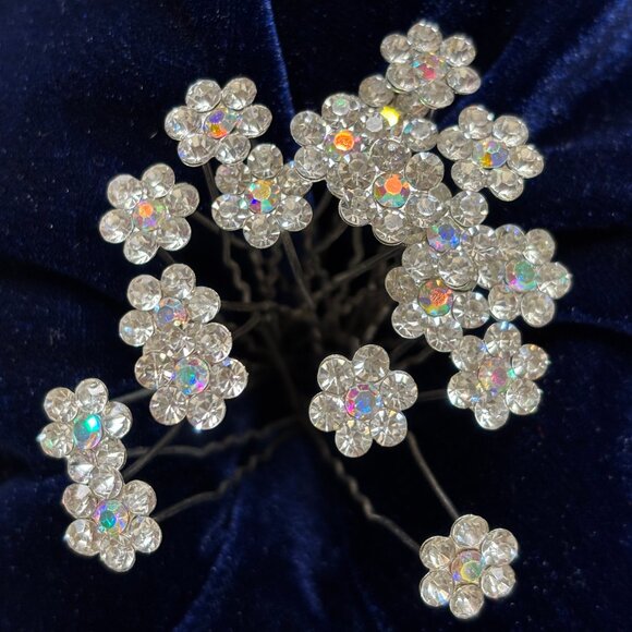 Rhinestone Florets Silver Color Metal Hairpins set of 18 - Picture 8 of 8